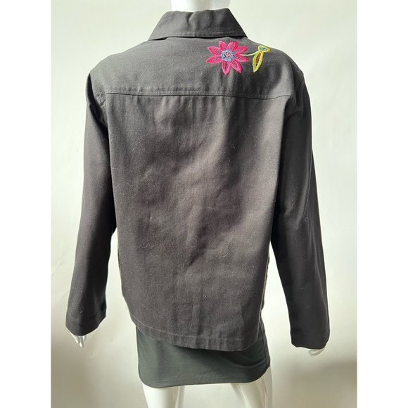 White Stag Womens Denim Jacket Coat Black Floral Button Up Embroidered S New - Picture 2 of 12